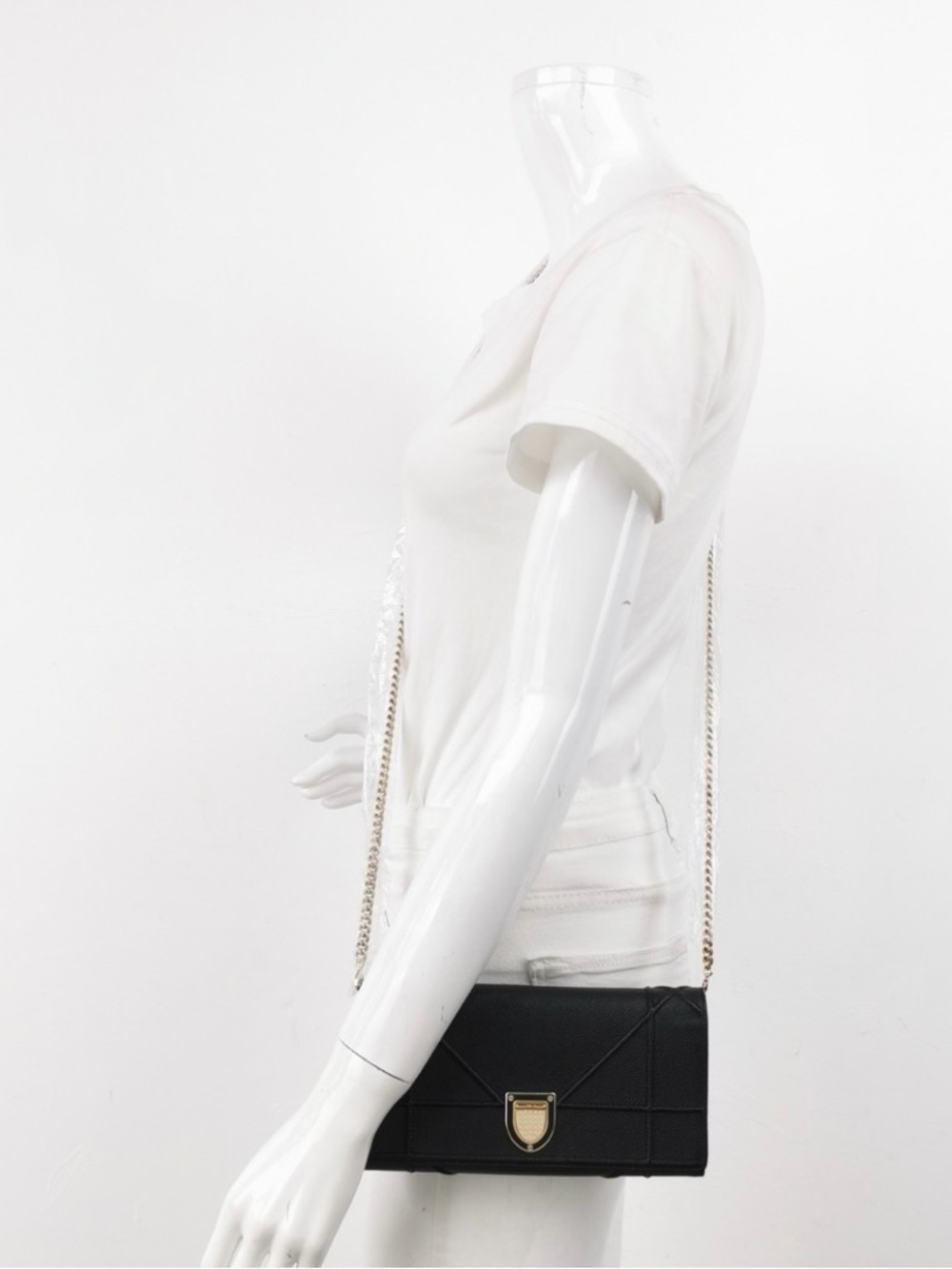 Diorama Black Leather Crossbody with Gold Shield Clasp - Picture 2 of 9